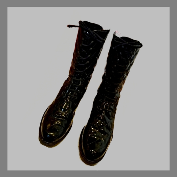 Nouchka Black Patent leather quilted Combat Boots. - Picture 10 of 10